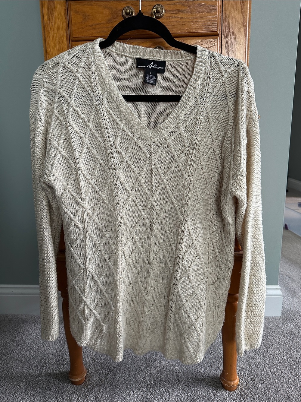 Allegra Cream Cable-Knit V-Neck Sweater